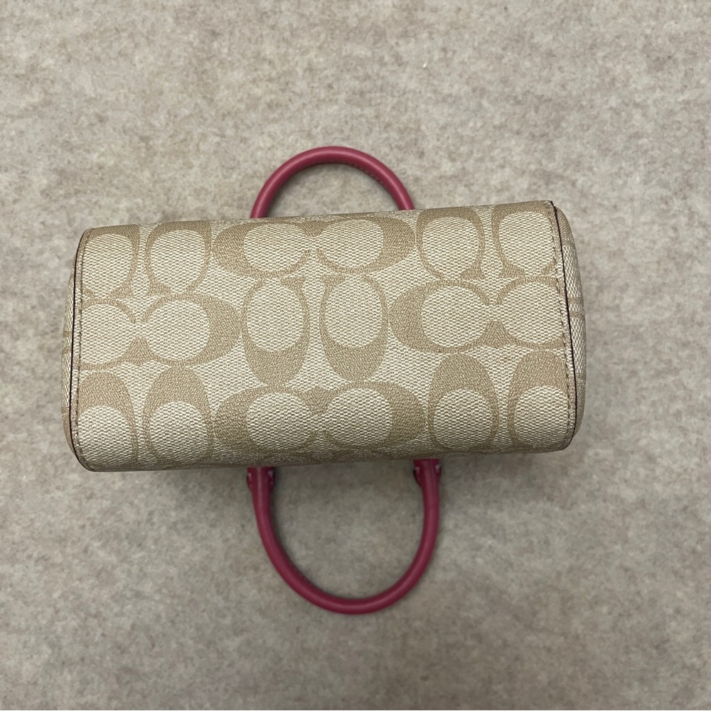 Coach Mini Rowan Signature Tan Canvas Pink Rogue Leather Trim Crossbody Bag - Picture 6 of 17